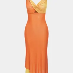 Mesh Patchwork Slip Sleeveless Twist Knot Maxi Dress