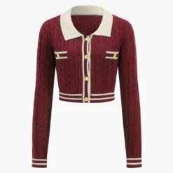 Knit Color Block Button Fake Pockets Long-Sleeve Top -Women's Clothing Store 5f8ff1bc cd68 4b7e 8a9e 3804754437b5