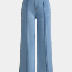 Denim Button Detail Straight Leg Jeans