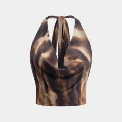 Leopard Print Mesh Backless Tie Back Cami Top