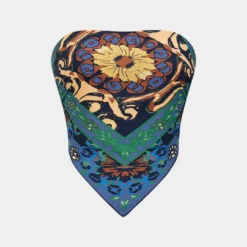 Retro Print Strapless Shirred Tube Top