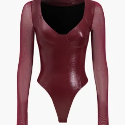 Faux Leather Bustier Long Sleeve Bodysuit