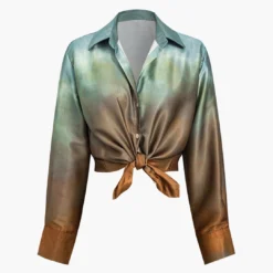 Tie Dye Print Satin Button Long-Sleeve Shirt