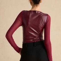 Faux Leather Bustier Long Sleeve Bodysuit -Women's Clothing Store 62636cc0 c8a7 49cd b06a aabf3b78e14f