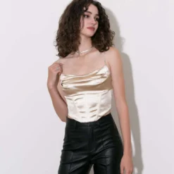 Satin Draped Corset Top -Women's Clothing Store 62c5d7e3 28bc 4bc9 8cfa 0c575c050d3c