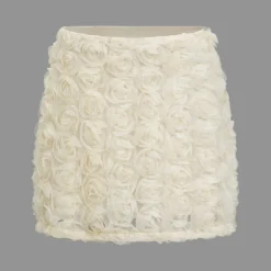 Solid 3D Floral Texture Zipper Mesh Mini Skirt