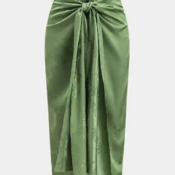 Jacquard Ruched Tie Front Slit Skirt