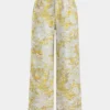 Abstract Print Denim Button Pocket Wide Leg Trousers