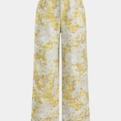 Abstract Print Denim Button Pocket Wide Leg Trousers