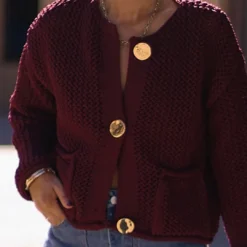 Button Round Neck Sweater Cardigan
