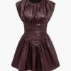 Solid Faux Leather Ruched Mini Dress