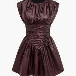 Solid Faux Leather Ruched Mini Dress