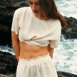 Linen Crop Short Sleeve Shirt -Women's Clothing Store 63ec10c5 1ee8 451d afd0 b90fae7b6de3