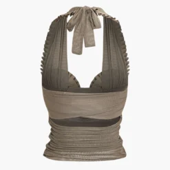 Pleated Mesh Halter Tank Top -Women's Clothing Store 63f4acdd 80a6 4021 9e25 e1d6b1370db5