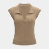 Knit Solid V-Neck Short-Sleeve Top