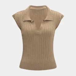 Knit Solid V-Neck Short-Sleeve Top