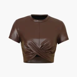 Basic Faux Leather Cropped Tee -Women's Clothing Store 652d32d3 43d8 4eda a7b7 47bee641a095