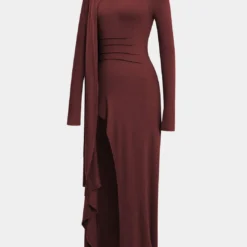 Mock Neck Wrap Ruched Long Sleeve Slit Maxi Dress -Women's Clothing Store 653098ca 2b05 4108 91f5 d295dedfcd49