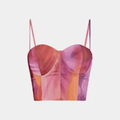 Watercolor Pattern Satin Slip Bustier Cami Top