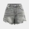 Denim Asymmetrical Ripped Shorts