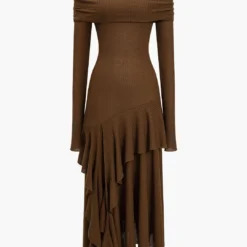 Solid Asymmetrical Off Shoulder Maxi Dress