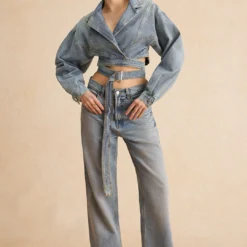 Denim Tie-Up Crossed Outerwear -Women's Clothing Store 677fe647 3161 4fe7 a265 eccb8883ec64