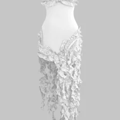 Ruffled Fringe Strapless Midi Dress -Women's Clothing Store 678ac745 07d6 4101 bb92 071a8cf79501