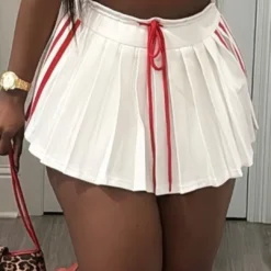 Drawstring Ruched Patchwork Skirt