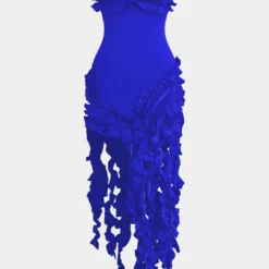 Ruffled Fringe Strapless Midi Dress -Women's Clothing Store 67f77c2d 7004 4d57 90aa ef4c05a82e87