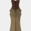 Bustier Tie-Front Patchwork Slip Sleeveless Maxi Dress