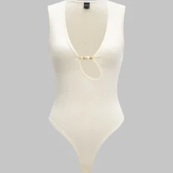 Beaded Cut Out Asymmetrical Sleeveless Bodysuit