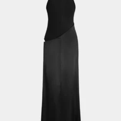 Satin Patchwork Sleeveless Maxi Dress -Women's Clothing Store 69024ea9 c60c 4996 b316 3d64560d79bc