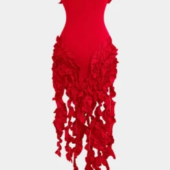 Ruffled Fringe Strapless Midi Dress -Women's Clothing Store 692aab09 7178 44ba 9937 f4b209252de4