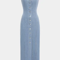 Denim Button Sleeveless Dress