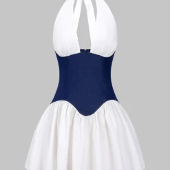 Denim Patchwork Halter Neck Backless Sleeveless Mini Dress -Women's Clothing Store 698922ad 1e58 479c 82b4 9739f458ed83