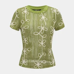 Hollow Out Applique Short Sleeve T-Shirt -Women's Clothing Store 69a99930 4b88 4546 b0a5 1e10ae2c3df0