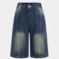 Denim Straight Leg Patchwork Shorts