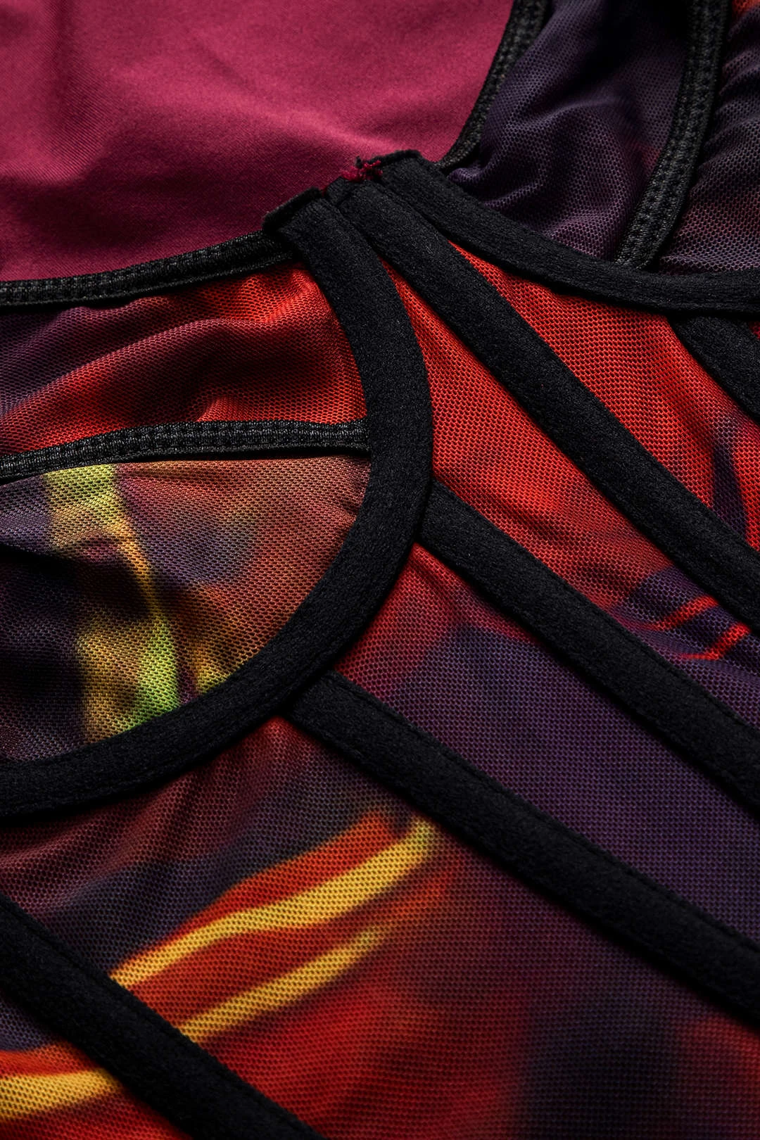 Abstract Print Mesh Patchwork Corset Long-Sleeve Top 4 Abstract Print Mesh Patchwork Corset Long-Sleeve Top - Image 4