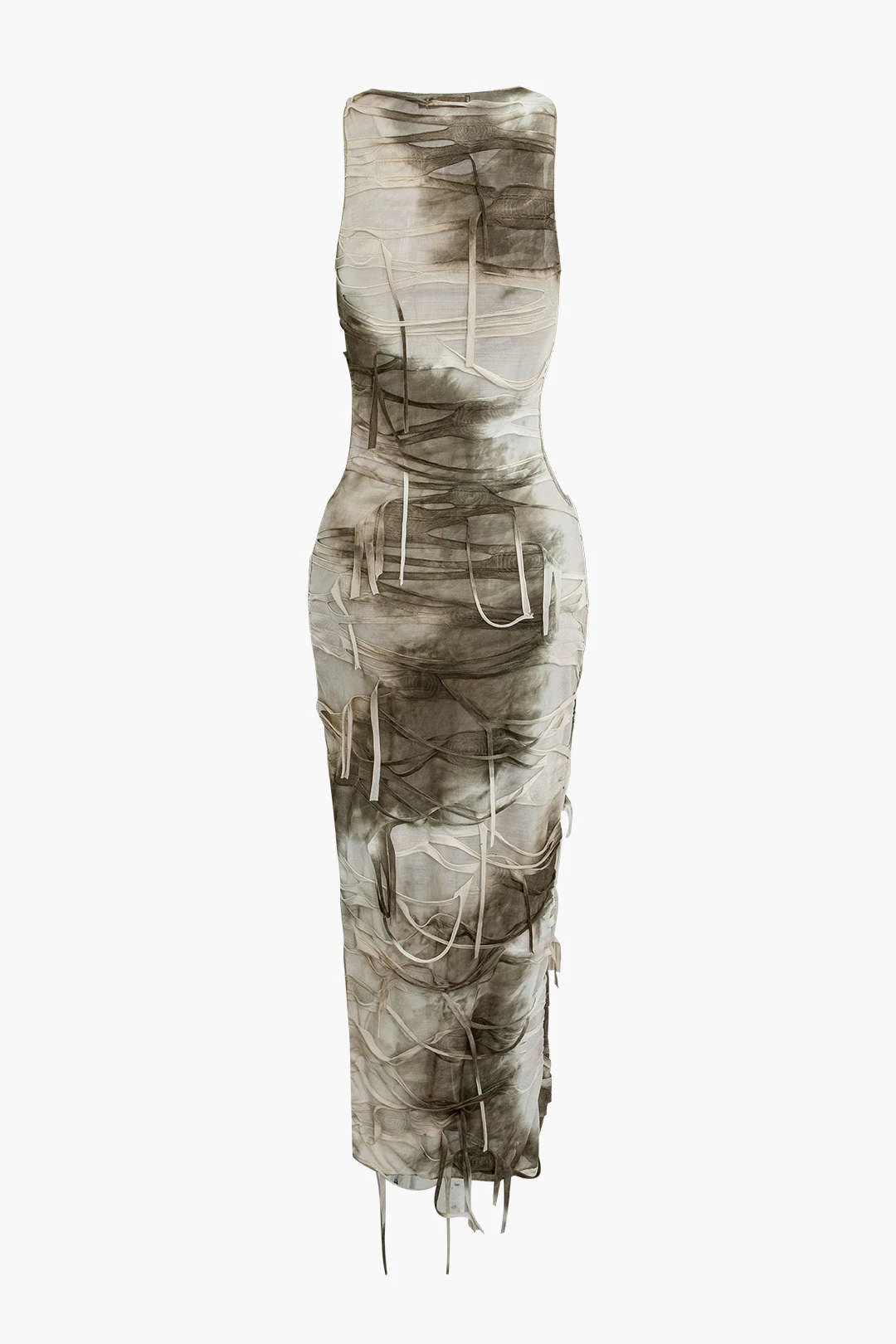 Tie Dye Distressed Sleeveless Cut Out Slit Maxi Dress 2 Tie Dye Distressed Sleeveless Cut Out Slit Maxi Dress - Image 2