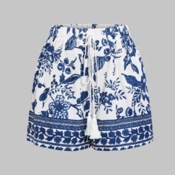 Leaf Print Contrast Tie-Up Shorts