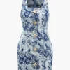 Floral Pattern Button Denim Dress