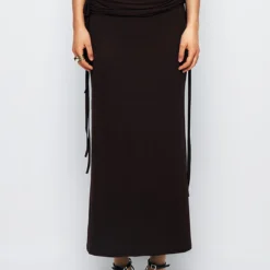 Drawstring Ruched Split Maxi Skirt