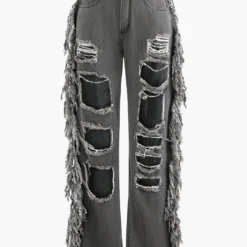 Tassel Ripped Frayed Straight Leg Jeans