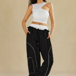 Double Waistband Color Block Trousers