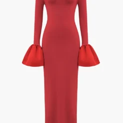 Solid Satin Off Shoulder Slit Maxi Dress