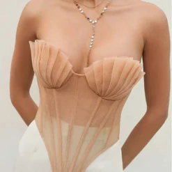 Tie Back Sheer Mesh Corset Strapless Top