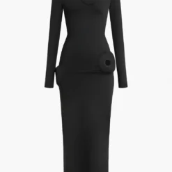 Cut Out Round Neck Long Sleeve Maxi Dress