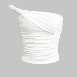 Solid Ruched Twisted Crop Tube Top