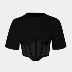 Zipper Short Sleeve Round Neck Corset Waist T-Shirt -Women's Clothing Store 6ee18dba 3c07 45ea 8006 7b9f00e1767f