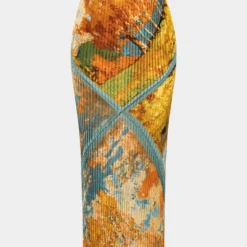 Tie Dye Satin Pleated Skirt